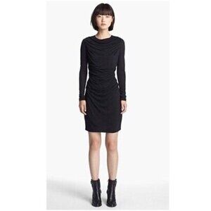 Helmut Lang Kinetic Jersey 2 Draped Ruched Long Sleeve Dress Black